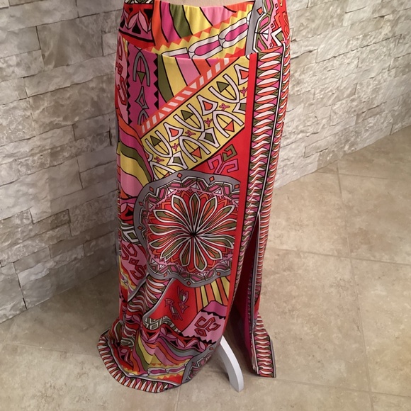 Muse Boston Proper Retro Mandala Abstract Multicolor High Slit Maxi Skirt - Picture 2 of 8